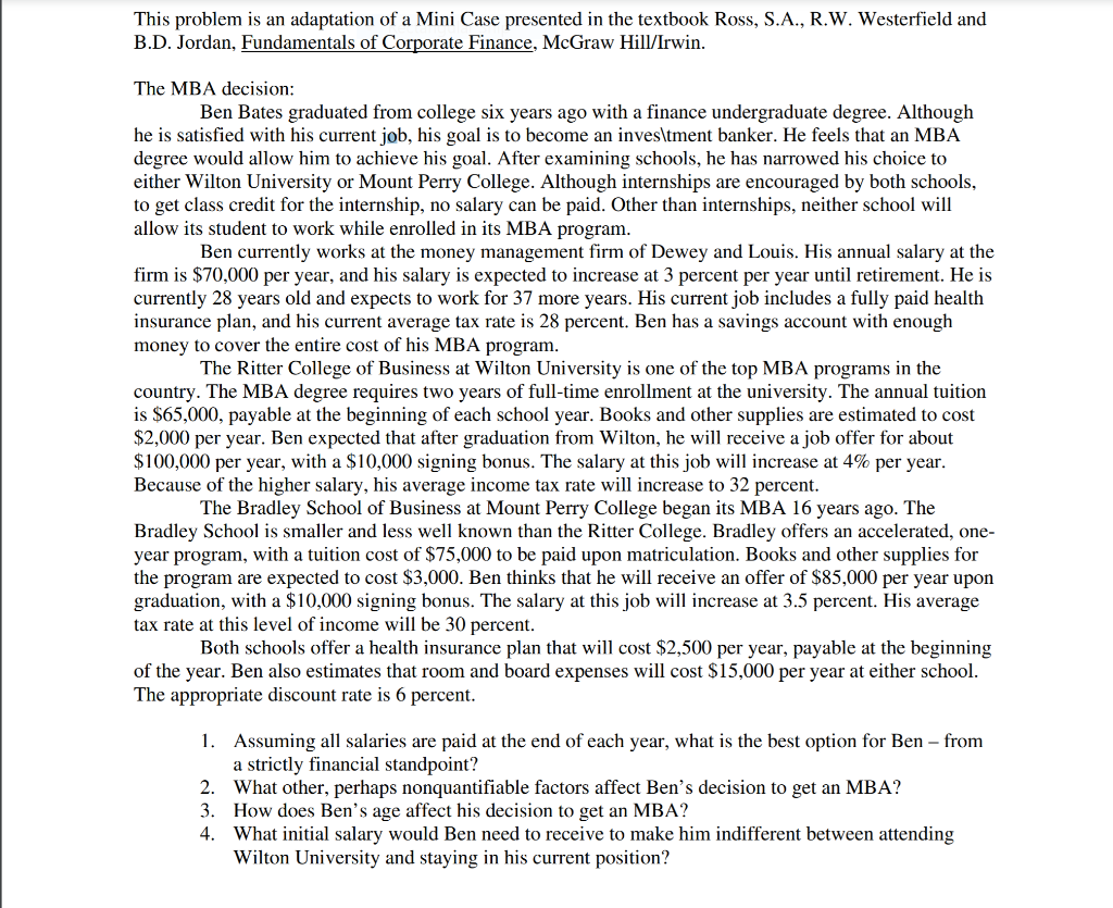  This problem is an adaptation of a Mini Case presented in