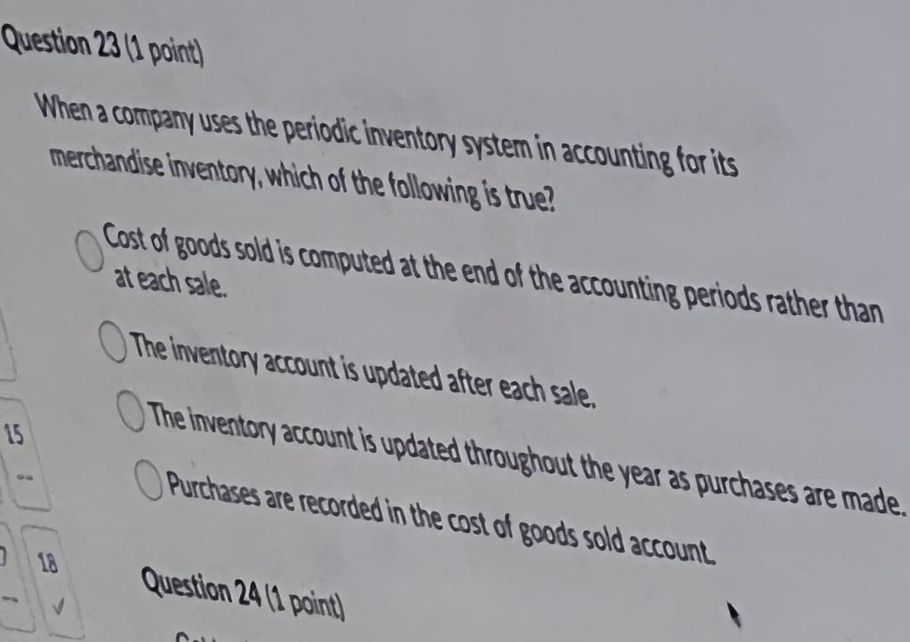 This is first-year university accounting, please answer quickly. Question 23 point When
