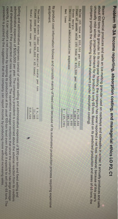 Its income statements under absorption costing for its first two years of