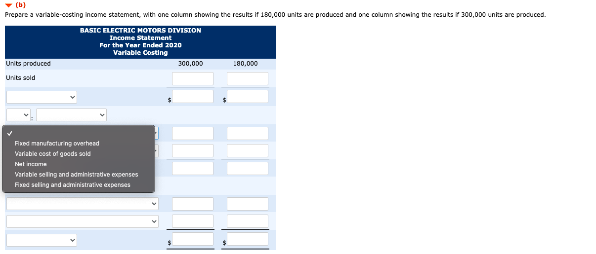 Division Information for 2020 Beginning inventory 0 Expected sales in units 180,000