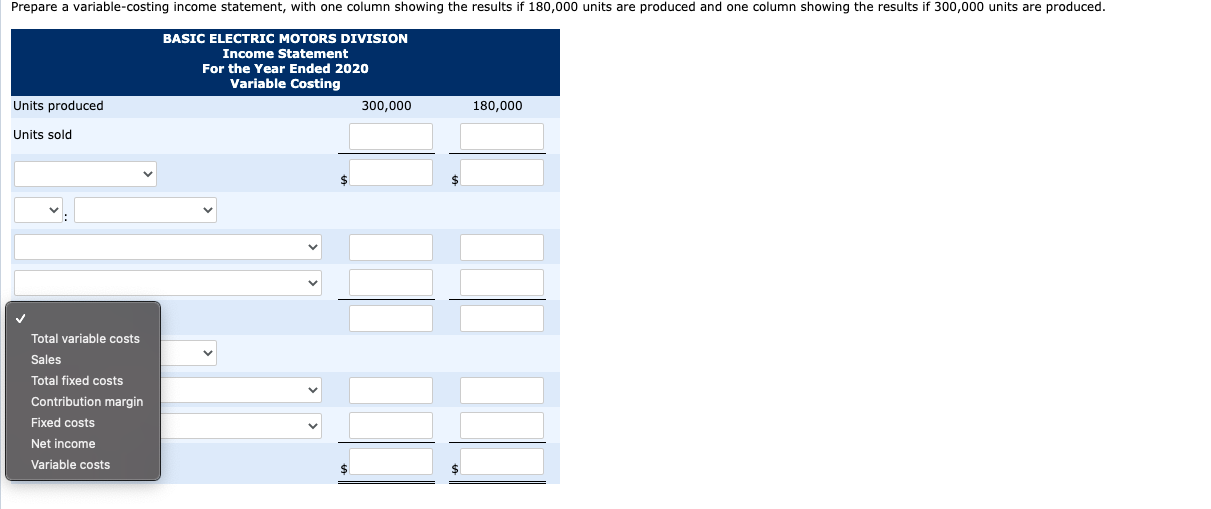 manufacturing cost (total) $540,000 Fixed manufacturing overhead costs per unit Based on