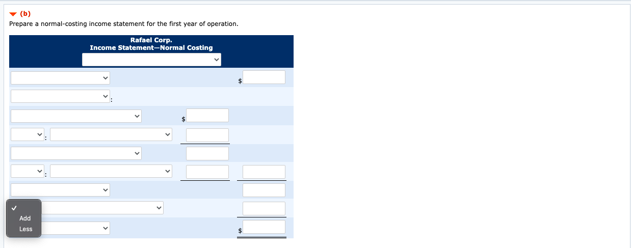 income statement for the first year of operation. Rafael Corp Income Statement-Normal