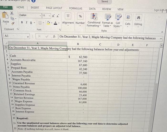  Saved FILE HOME INSERT PAGE LAYOUT FORMULAS DATA REVIEW VIEW Sign