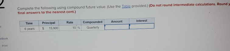  Complete the following using compound future value. (Use the Table provided.)