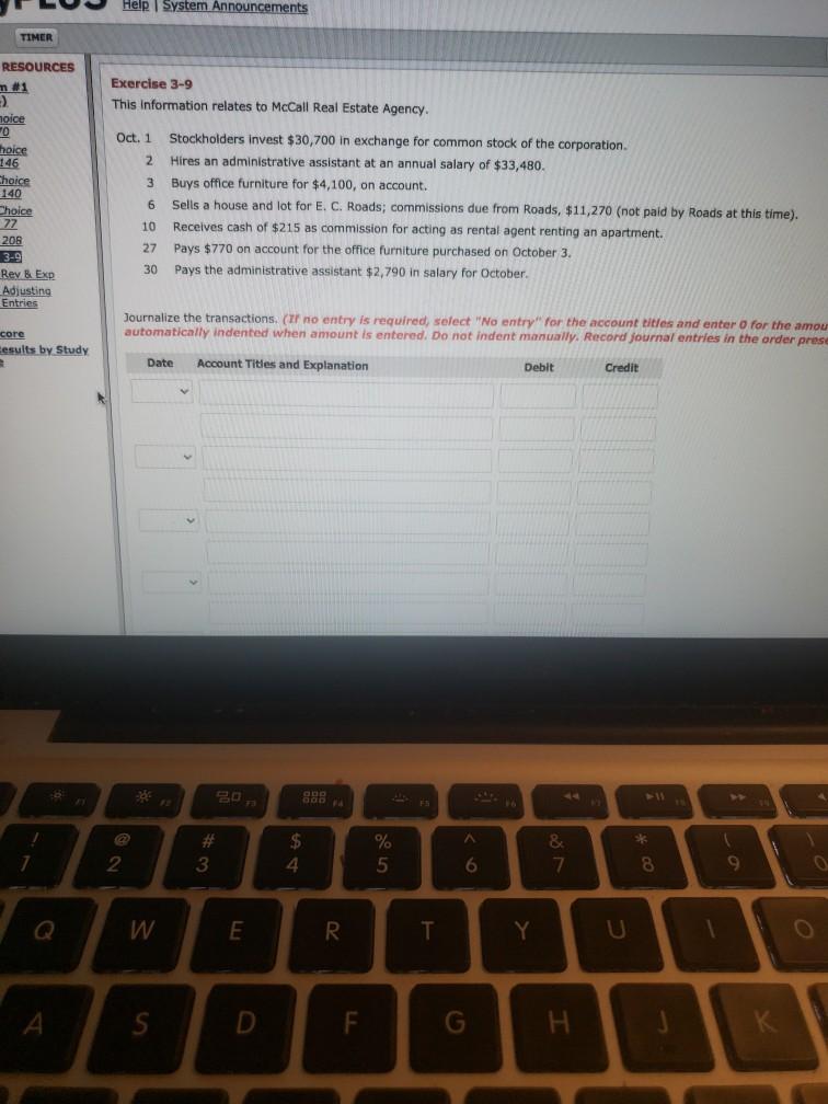  Help System Announcements TIMER RESOURCES Exercise 3-9 This information relates to