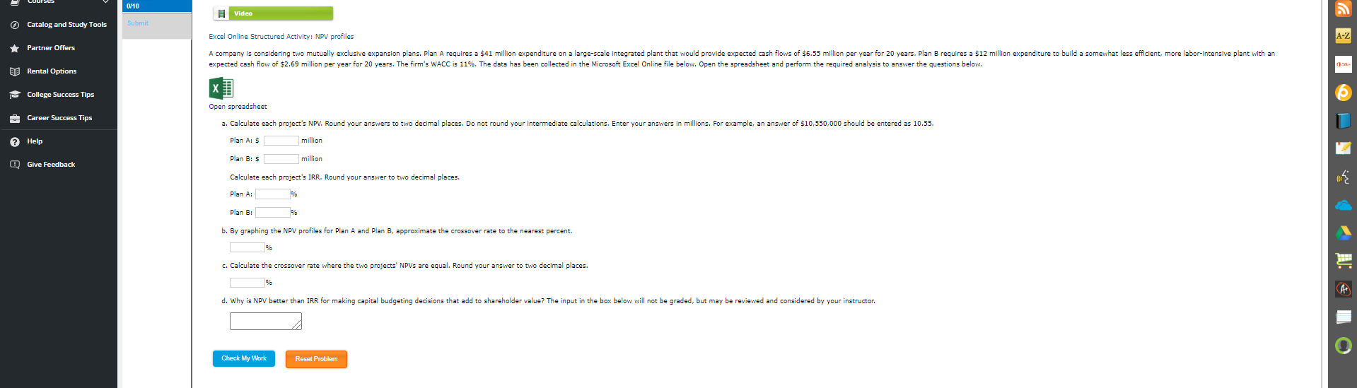  0110 Video Catalog and Study Tools Submit A-Z Partner Offers Excel