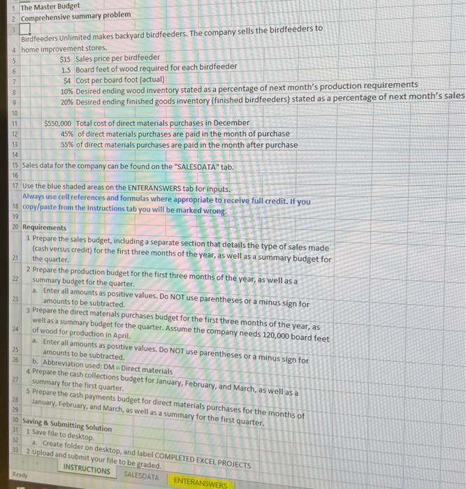 Please help me solve with formulas 1. Prepare the sales budget, including