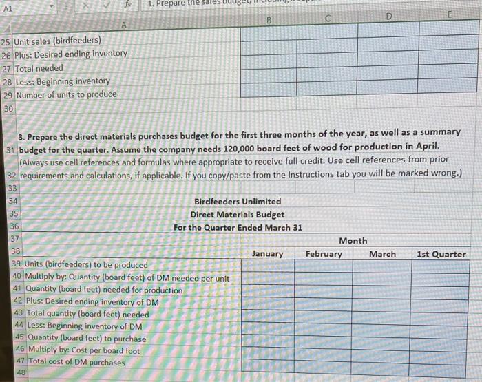 a summary budget for the quarter. 2. Prepare the production budget for