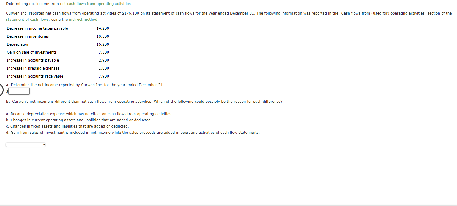  Determining net income from net cash flows from operating activities statement