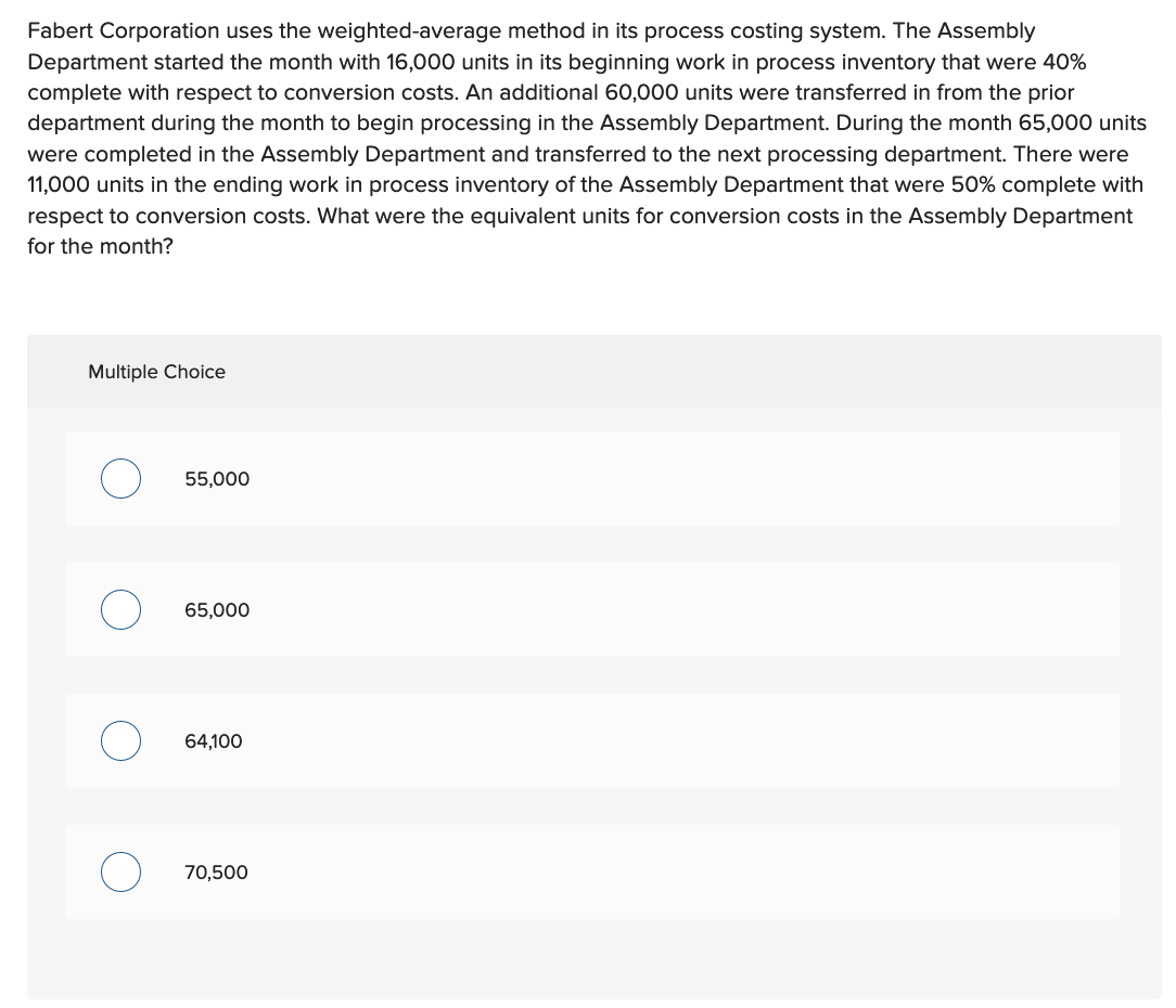 Fabert Corporation uses the weighted average method in its process costing
