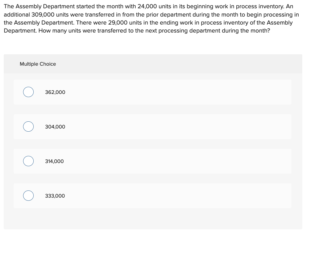system. The Assembly Department started the month with 16,000 units in its
