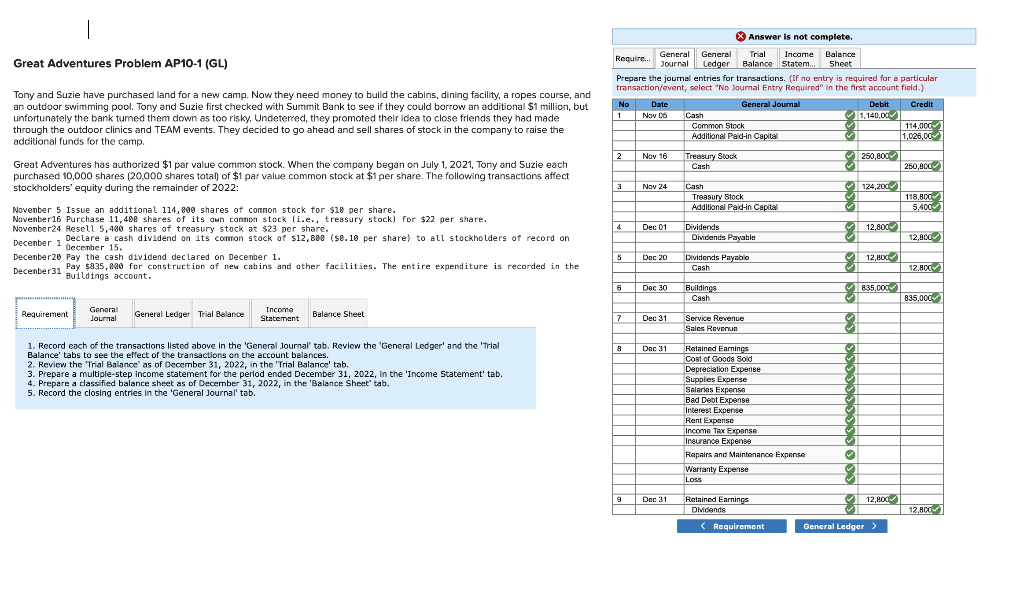 Require... Journal Ledger Balance Statem... Sheet Prepare the journal entries for transactions.