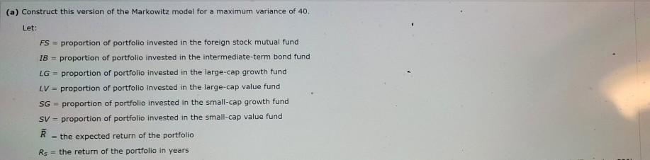 model maximizes expected return subject to a constraint that the variance of
