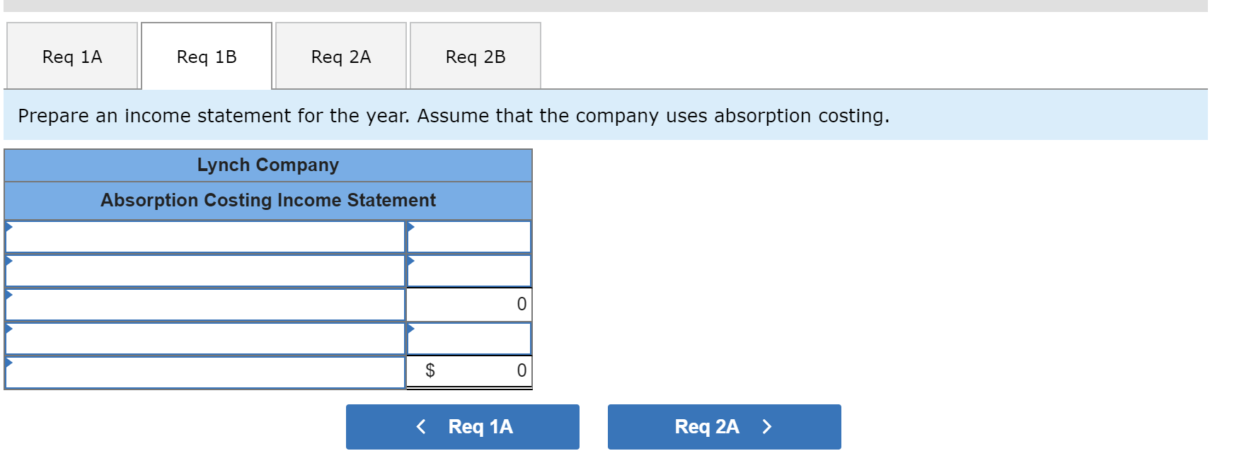 Statements [LO7-1, LO7-2] Lynch Company manufactures and sells a single product. The