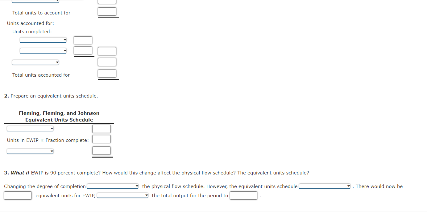 enter " 0 ". 2. Prepare an equivalent units schedule. 3. What
