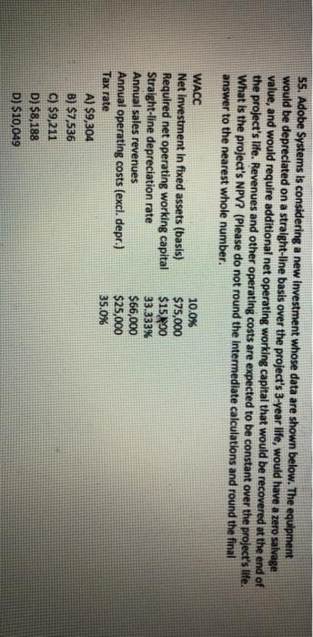  55. Adobe Systems is considering a new investment whose data are