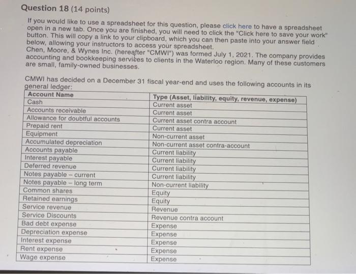  Question 18 (14 points) If you would like to use a