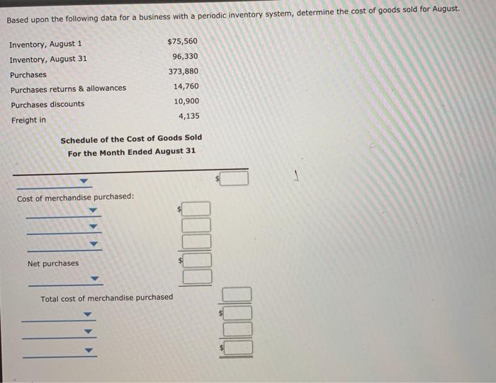  Based upon the following data for a business with a periodic