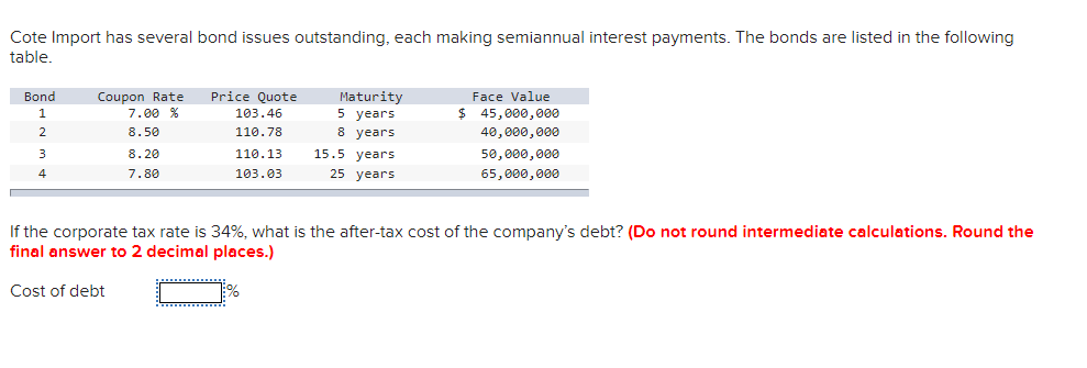 please asap Cote Import has several bond issues outstanding, each making semiannual