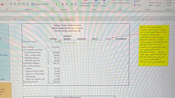 Budget column. Note: Your formulas must work such that if ANY of