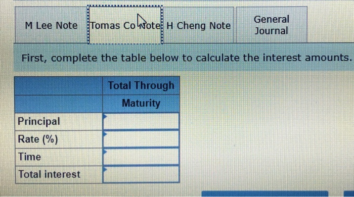record the above transactions. Journal entry worksheet Received Lee's payment for principal