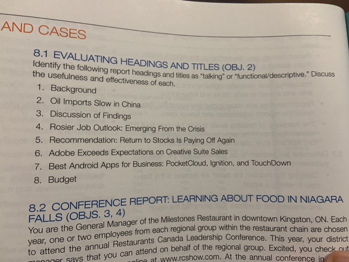  AND CASES dings and titles as "talking" or "functional/descriptive. Discuss 8.1