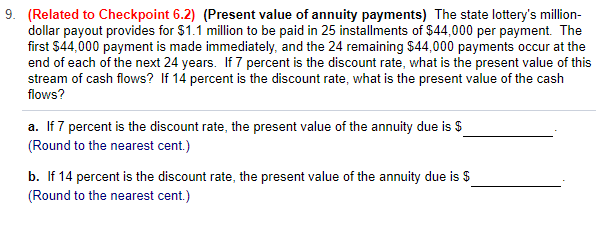 Finance Homework Help 9. (Related to Checkpoint 6.2) (Present value of annuity