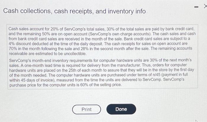 related software and support services ServComp prepares annual sales forecasts of which