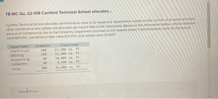  TB MC Qu. 22-109 Canfield Technical School allocates... Canfield Technical School