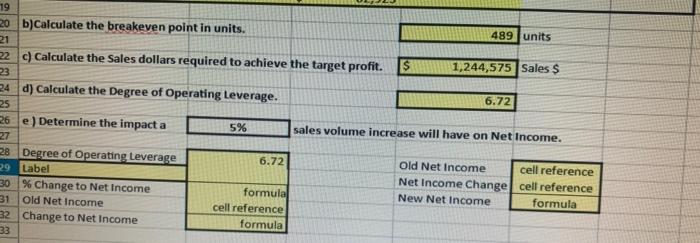 help with Problem E 19 20 b)Calculate the breakeven point in units.