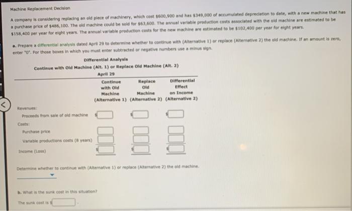  Machine Replacement Decision A company is considering replacing an old plece