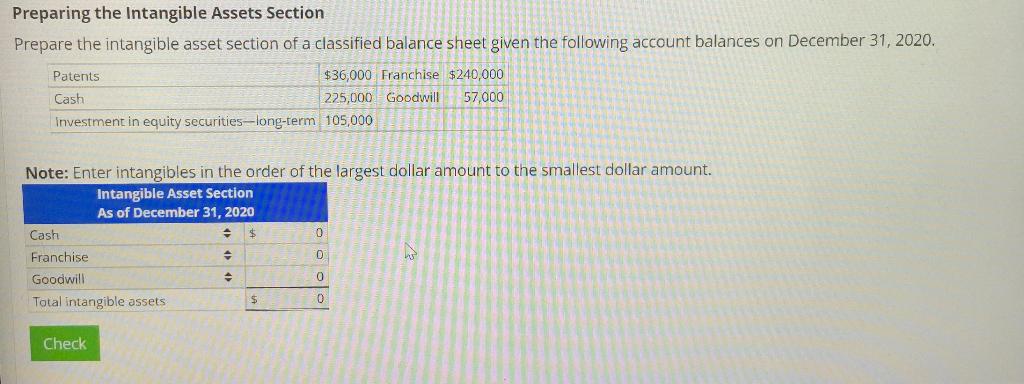Preparing the Intangible Assets Section Prepare the intangible asset section of