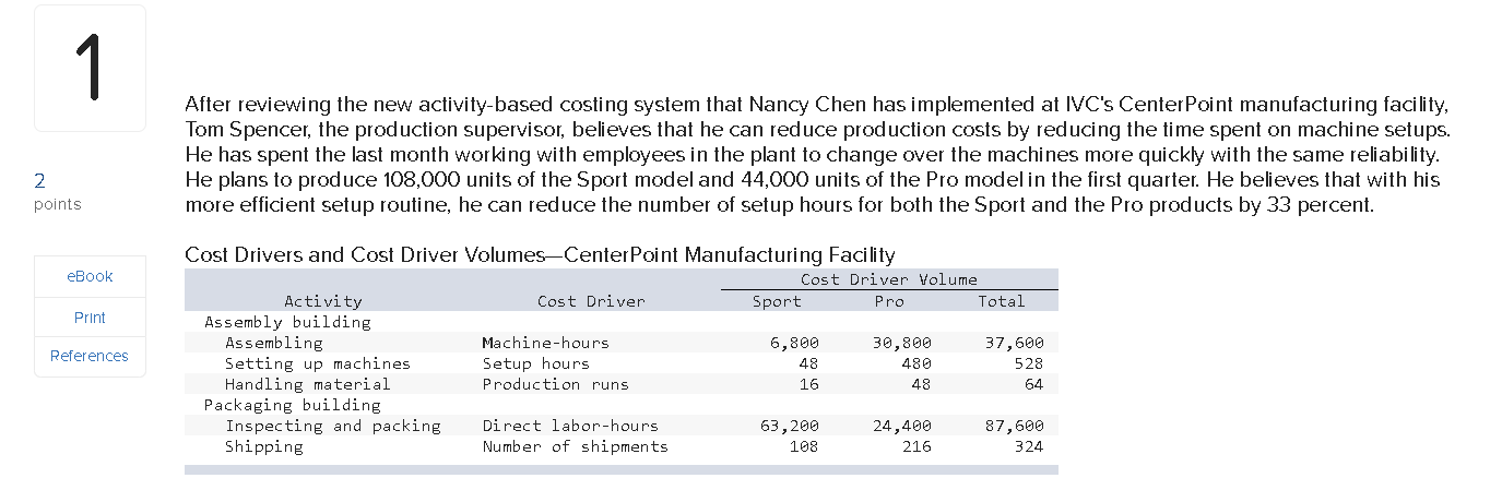  1 After reviewing the new activity-based costing system that Nancy Chen