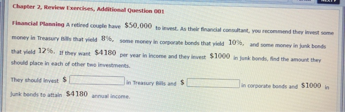  Chapter 2, Review Exercises, Additional Question 001 Financial Planning A retired