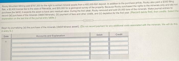 provide the answer with the chart please Rocky Mountain Mining paid 5797