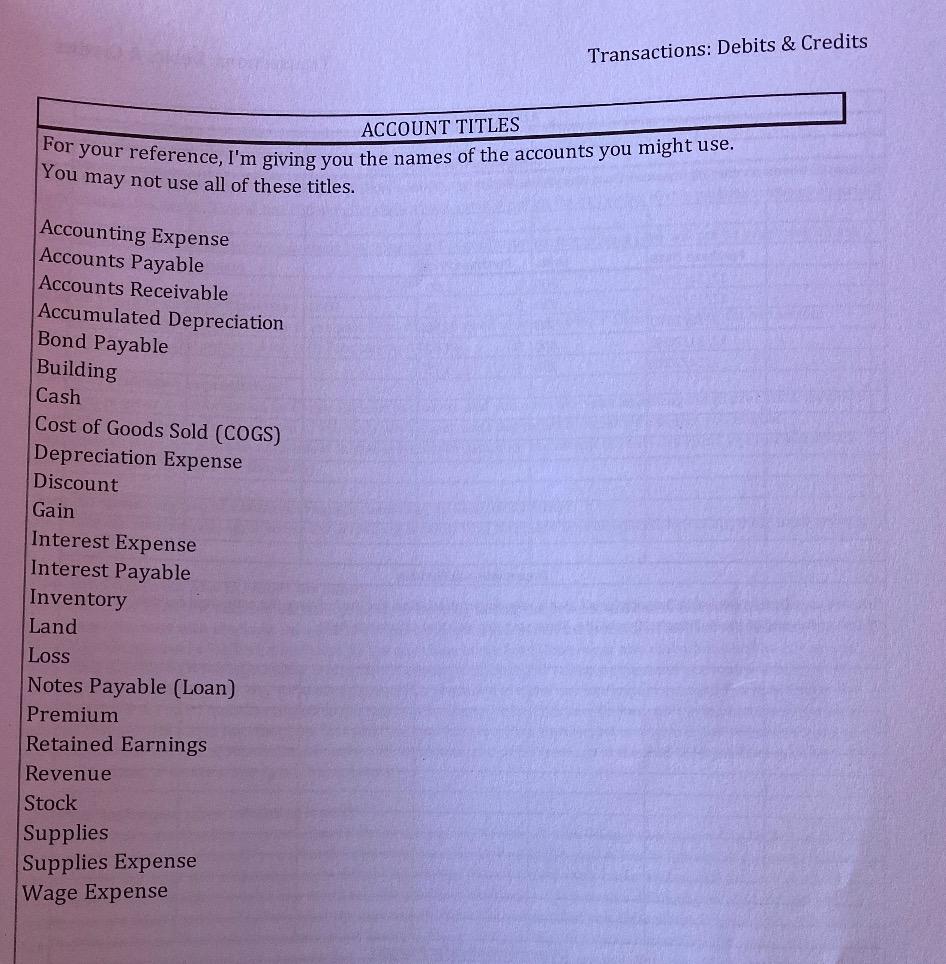 two months -- February and March After you've read through the transactions,