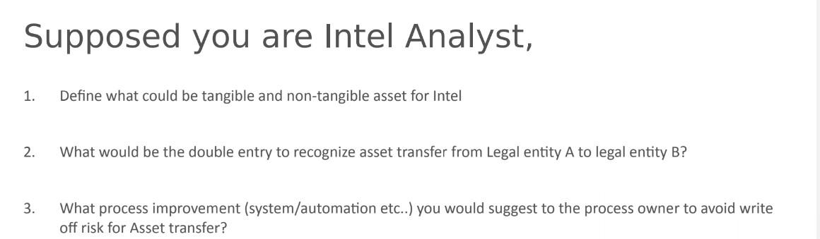 Supposed you are Intel Analyst, 1. Define what could be tangible
