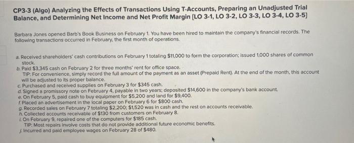 please help CP3-3 (Algo) Analyzing the Effects of Transactions Using T-Accounts, Preparing