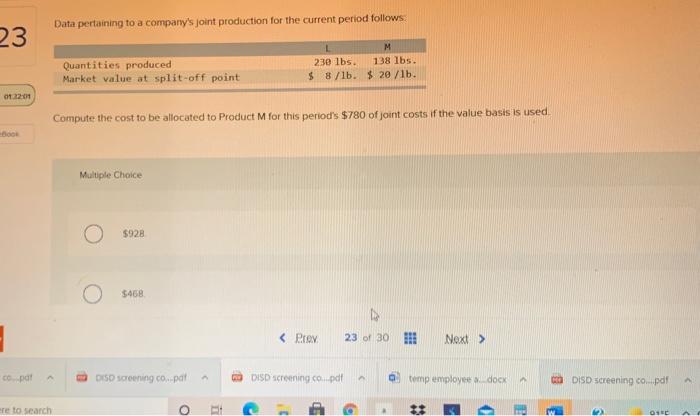  Data pertaining to a company's joint production for the current period