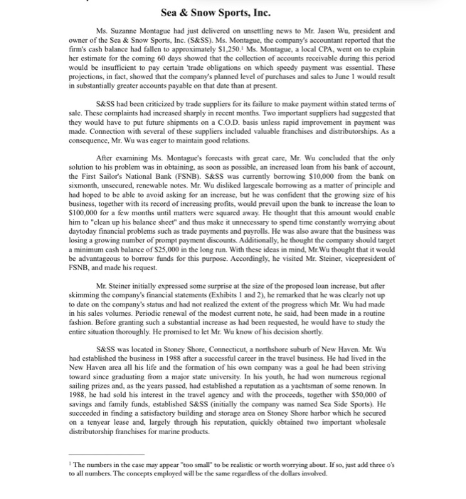 its trade credit?" 6. How large of a loan would be needed