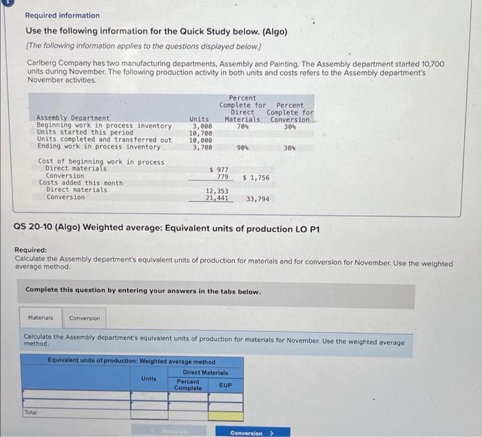  Required information Use the following information for the Quick Study below.