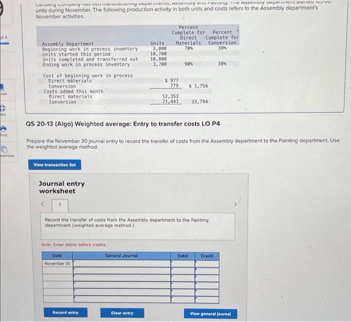 refers to the Assembly department's November activities Percent Complete for Percent Direct