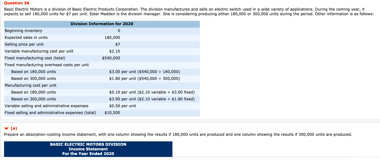  Question 36 Basic Electric Motors is a division of Basic Electric