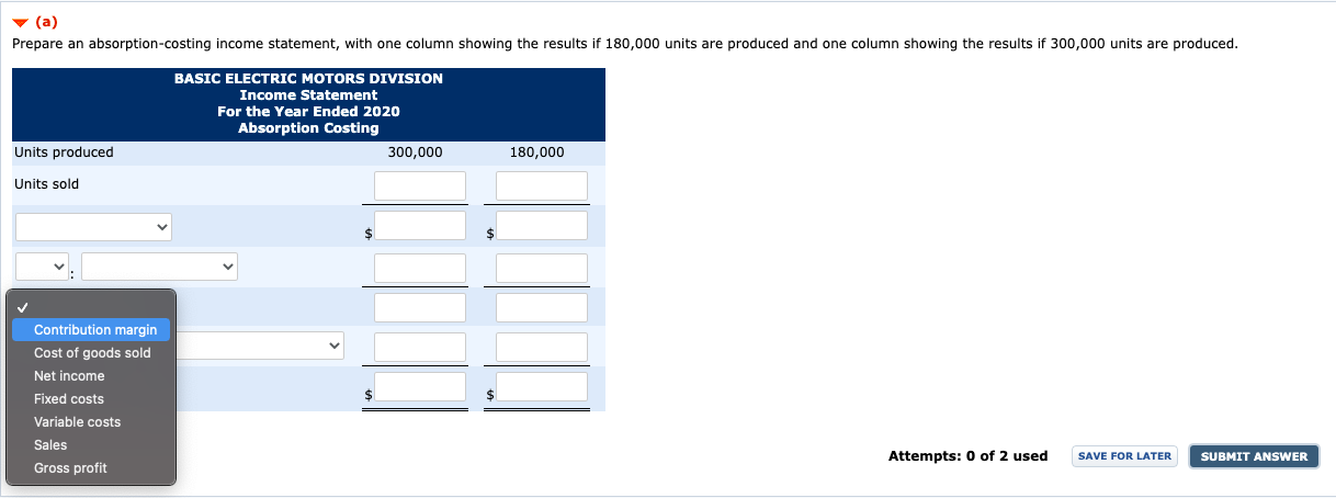 period. Other information is as follows: Division Information for 2020 Beginning inventory