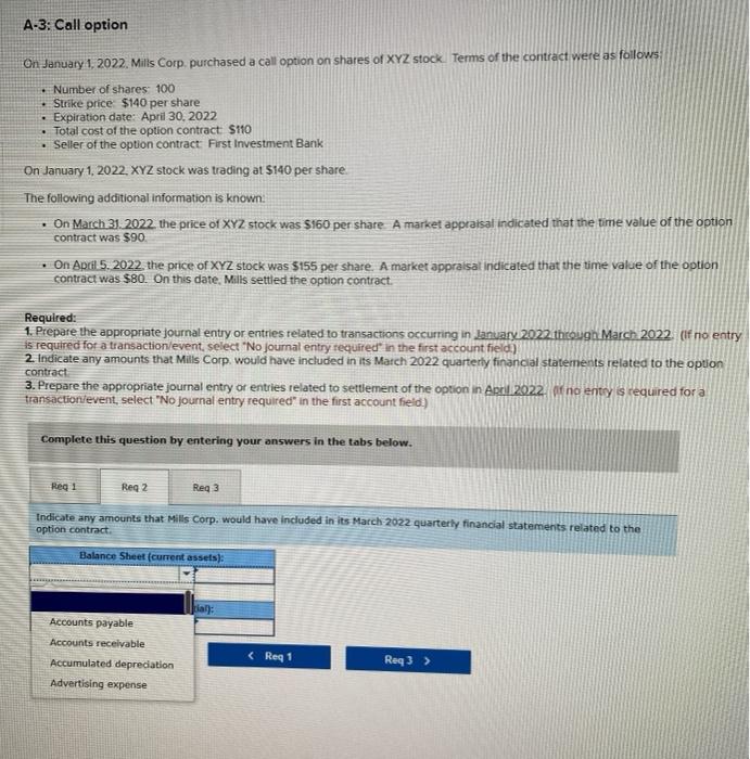 of XYZ stock. Terms of the contract were as follows Number of