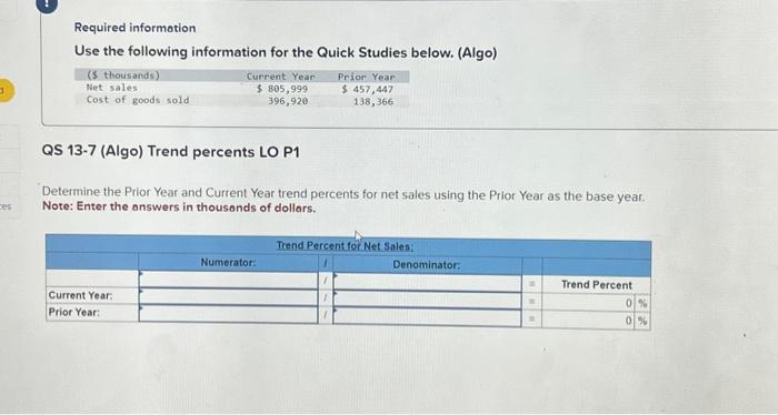  Required information Use the following information for the Quick Studies below.