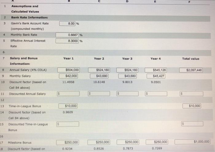  D 1 2 3 Assumptions and Calculated Values Bank Rate Information: