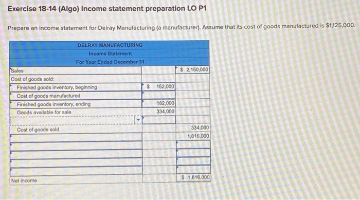 Information Use the following information for the Exercises below. (Algo) (The following