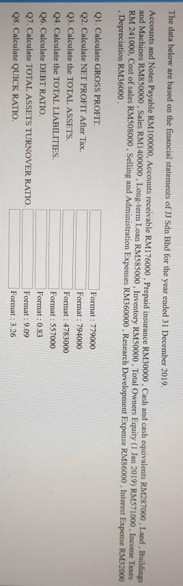 *Show working step by step *Follow the given format The data