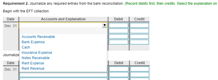580 Dec. 18 2,050 Dec. 22 Checks and other Debits: Dec. 8